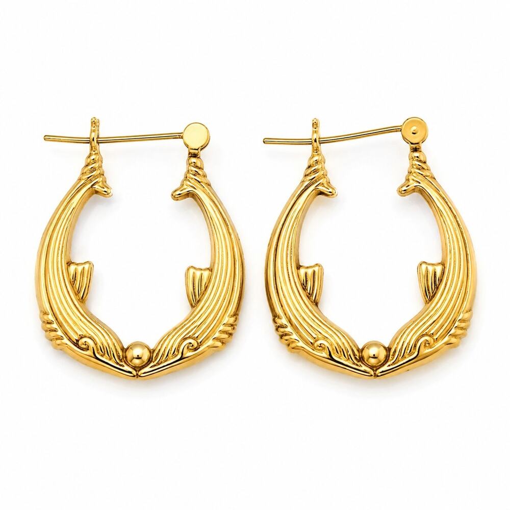 Vintage 14K Yellow Gold Double Kissing Dolphin Hoop Earrings 2.66g VTI Hallmark
